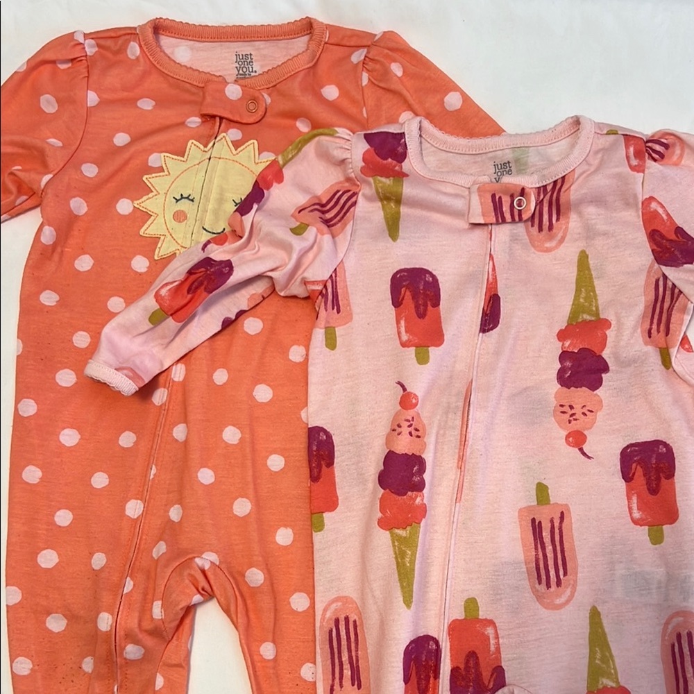 Carter's 2 Pack Pink and Orange Footed Pajamas with Playful Designs 12 Months